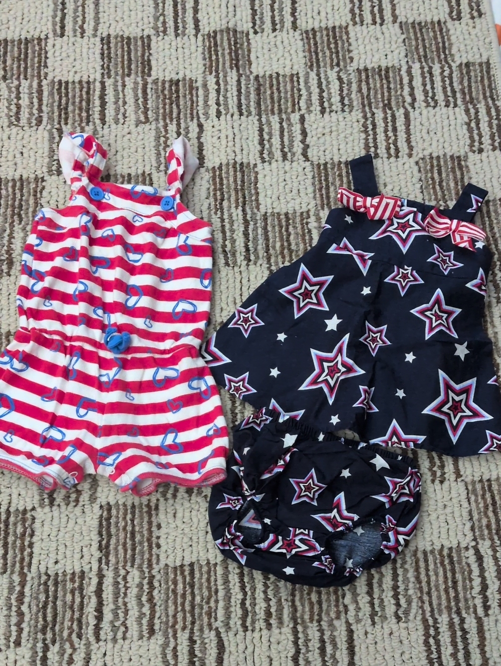 Red, White & Navy Star and Stripes 2 Piece Set And Striped Hearts Romper.